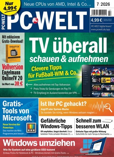 Titelbild der Ausgabe 7/2026 von PC Welt. Diese Zeitschrift und viele weitere Computerzeitschriften, Tabletmagazine und Smartphonemagazine als Abo oder epaper bei United Kiosk online kaufen.