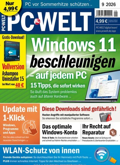 Titelbild der Ausgabe 9/2026 von PC Welt. Diese Zeitschrift und viele weitere Computerzeitschriften, Tabletmagazine und Smartphonemagazine als Abo oder epaper bei United Kiosk online kaufen.