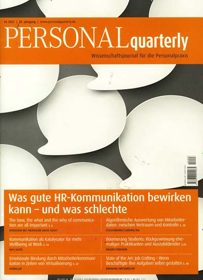 Titelbild der Ausgabe 3/2022 von Personalquarterly. Diese Zeitschrift und viele weitere Businessmagazine als Abo oder epaper bei United Kiosk online kaufen.