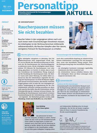 Titelbild der Ausgabe 15/2015 von PersonalTipp aktuell. Diese Zeitschrift und viele weitere Businessmagazine als Abo oder epaper bei United Kiosk online kaufen.