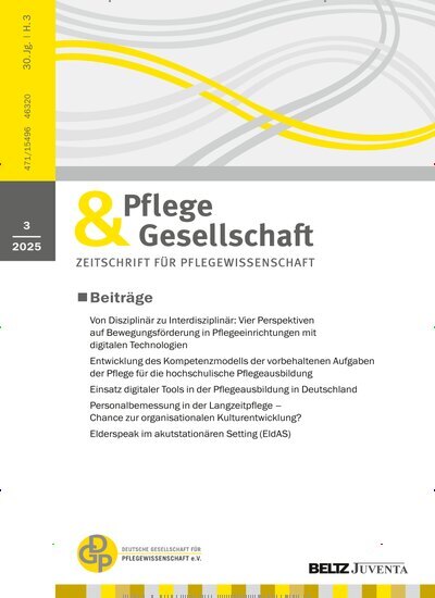 Titelbild der Ausgabe 3/2025 von Pflege & Gesellschaft. Diese Zeitschrift und viele weitere Pflegezeitschriften und medizinische Fachzeitschriften als Abo oder epaper bei United Kiosk online kaufen.