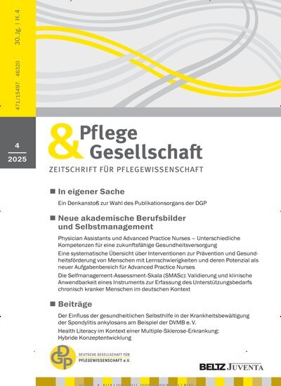 Titelbild der Ausgabe 4/2025 von Pflege & Gesellschaft. Diese Zeitschrift und viele weitere Pflegezeitschriften und medizinische Fachzeitschriften als Abo oder epaper bei United Kiosk online kaufen.