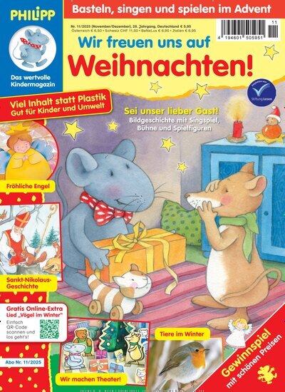 Titelbild der Ausgabe 11/2025 von Philipp die Maus. Diese Zeitschrift und viele weitere Jugendzeitschriften und Kinderzeitschriften als Abo oder epaper bei United Kiosk online kaufen.