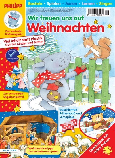 Titelbild der Ausgabe 11/2026 von Philipp die Maus. Diese Zeitschrift und viele weitere Jugendzeitschriften und Kinderzeitschriften als Abo oder epaper bei United Kiosk online kaufen.