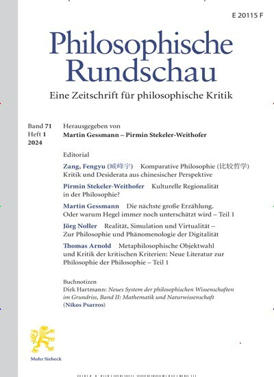 Titelbild der Ausgabe 1/2024 von Philosophische Rundschau (PhR). Diese Zeitschrift und viele weitere Wissenschaftsmagazine als Abo oder epaper bei United Kiosk online kaufen.