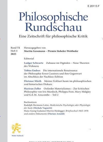 Titelbild der Ausgabe 1/2025 von Philosophische Rundschau (PhR). Diese Zeitschrift und viele weitere Wissenschaftsmagazine als Abo oder epaper bei United Kiosk online kaufen.