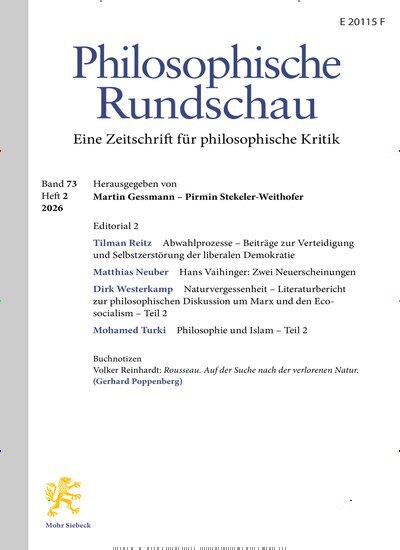 Titelbild der Ausgabe 2/2026 von Philosophische Rundschau (PhR). Diese Zeitschrift und viele weitere Wissenschaftsmagazine als Abo oder epaper bei United Kiosk online kaufen.