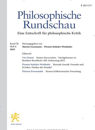 Titelbild der Ausgabe 4/2025 von Philosophische Rundschau (PhR). Diese Zeitschrift und viele weitere Wissenschaftsmagazine als Abo oder epaper bei United Kiosk online kaufen.