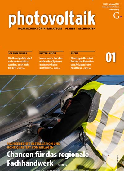 Titelbild der Ausgabe 1/2024 von photovoltaik. Diese Zeitschrift und viele weitere Architekturzeitschriften und Bauzeitschriften als Abo oder epaper bei United Kiosk online kaufen.