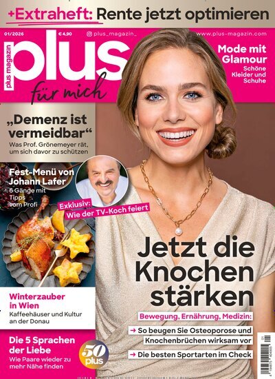 Titelbild der Ausgabe 1/2026 von plus Magazin. Diese Zeitschrift und viele weitere Frauenzeitschriften als Abo oder epaper bei United Kiosk online kaufen.