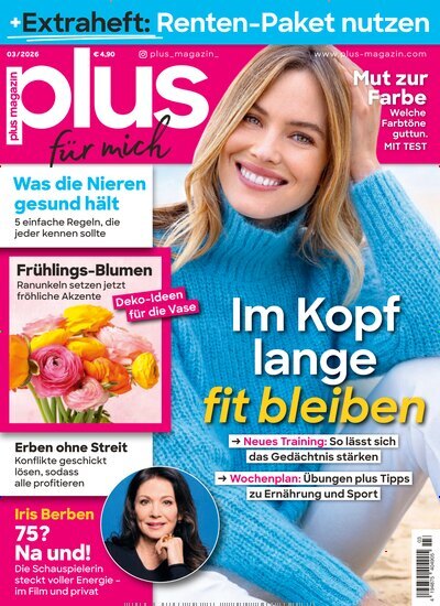 Titelbild der Ausgabe 3/2026 von plus Magazin. Diese Zeitschrift und viele weitere Frauenzeitschriften als Abo oder epaper bei United Kiosk online kaufen.