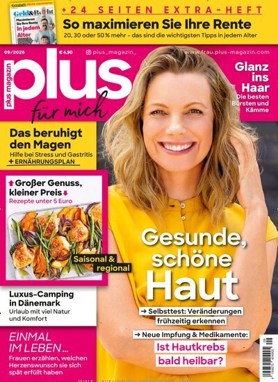 Titelbild der Ausgabe 9/2026 von plus Magazin. Diese Zeitschrift und viele weitere Frauenzeitschriften als Abo oder epaper bei United Kiosk online kaufen.