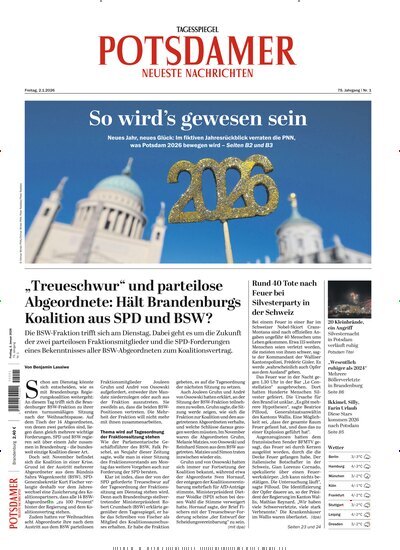 Titelbild der Ausgabe 1/2026 von Potsdamer Neueste Nachrichten. Diese Zeitschrift und viele weitere Zeitungsabos als Abo oder epaper bei United Kiosk online kaufen.