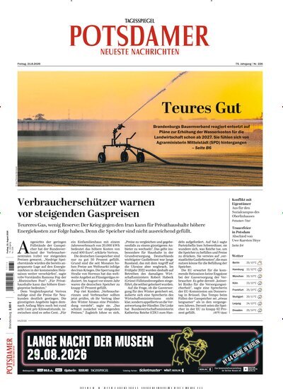 Titelbild der Ausgabe 194/2026 von Potsdamer Neueste Nachrichten. Diese Zeitschrift und viele weitere Zeitungsabos als Abo oder epaper bei United Kiosk online kaufen.