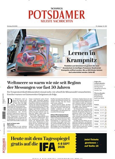 Titelbild der Ausgabe 197/2026 von Potsdamer Neueste Nachrichten. Diese Zeitschrift und viele weitere Zeitungsabos als Abo oder epaper bei United Kiosk online kaufen.