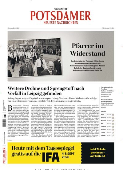 Titelbild der Ausgabe 198/2026 von Potsdamer Neueste Nachrichten. Diese Zeitschrift und viele weitere Zeitungsabos als Abo oder epaper bei United Kiosk online kaufen.