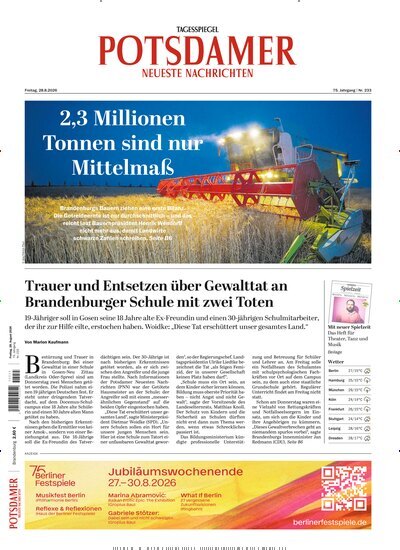 Titelbild der Ausgabe 200/2026 von Potsdamer Neueste Nachrichten. Diese Zeitschrift und viele weitere Zeitungsabos als Abo oder epaper bei United Kiosk online kaufen.