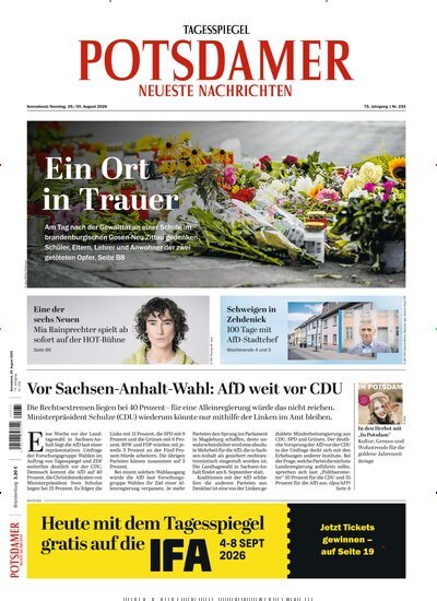 Titelbild der Ausgabe 201/2026 von Potsdamer Neueste Nachrichten. Diese Zeitschrift und viele weitere Zeitungsabos als Abo oder epaper bei United Kiosk online kaufen.