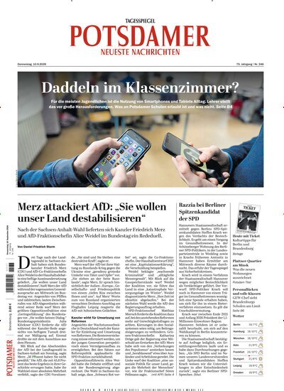 Titelbild der Ausgabe 211/2026 von Potsdamer Neueste Nachrichten. Diese Zeitschrift und viele weitere Zeitungsabos als Abo oder epaper bei United Kiosk online kaufen.