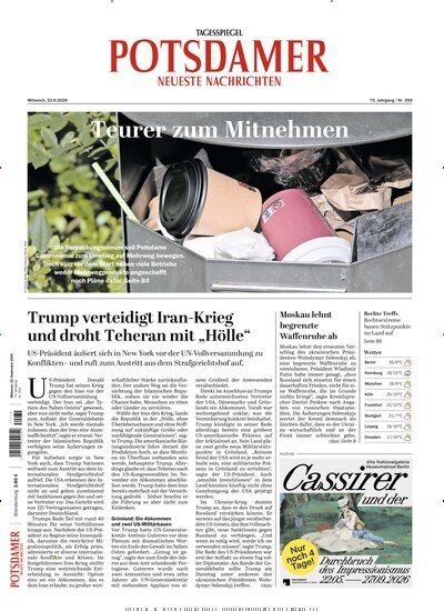 Titelbild der Ausgabe 222/2026 von Potsdamer Neueste Nachrichten. Diese Zeitschrift und viele weitere Zeitungsabos als Abo oder epaper bei United Kiosk online kaufen.