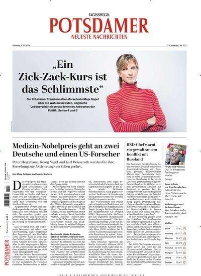 Titelbild der Ausgabe 232/2026 von Potsdamer Neueste Nachrichten. Diese Zeitschrift und viele weitere Zeitungsabos als Abo oder epaper bei United Kiosk online kaufen.
