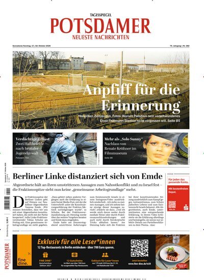 Titelbild der Ausgabe 242/2026 von Potsdamer Neueste Nachrichten. Diese Zeitschrift und viele weitere Zeitungsabos als Abo oder epaper bei United Kiosk online kaufen.
