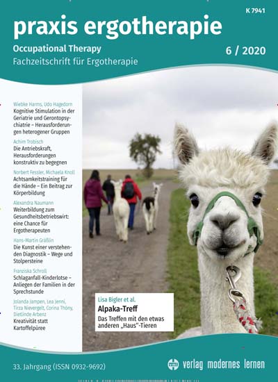 Titelbild der Ausgabe 6/2020 von praxis ergotherapie. Diese Zeitschrift und viele weitere Pflegezeitschriften und medizinische Fachzeitschriften als Abo oder epaper bei United Kiosk online kaufen.