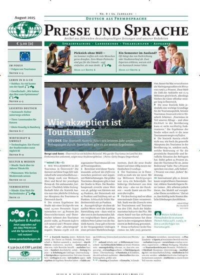 Titelbild der Ausgabe 8/2025 von Presse und Sprache. Diese Zeitschrift und viele weitere Reisemagazine, Freizeitmagazine und Wissensmagazine als Abo oder epaper bei United Kiosk online kaufen.