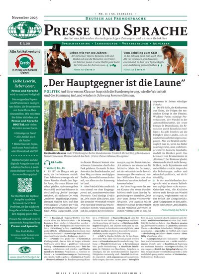 Titelbild der Ausgabe 11/2025 von Presse und Sprache. Diese Zeitschrift und viele weitere Reisemagazine, Freizeitmagazine und Wissensmagazine als Abo oder epaper bei United Kiosk online kaufen.
