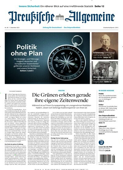 Titelbild der Ausgabe 48/2023 von Preußische Allgemeine Zeitung. Diese Zeitschrift und viele weitere Zeitungsabos als Abo oder epaper bei United Kiosk online kaufen.