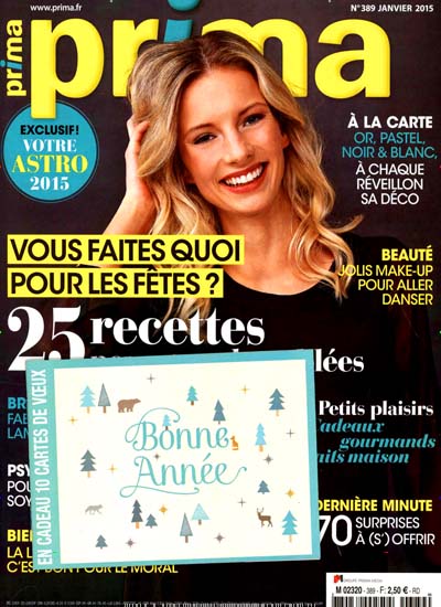 Titelbild der Ausgabe 389/2014 von prima Frankreich. Diese Zeitschrift und viele weitere Frauenzeitschriften als Abo oder epaper bei United Kiosk online kaufen.