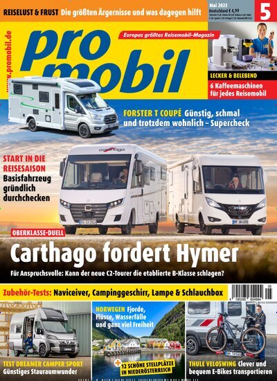 Titelbild der Ausgabe 5/2025 von promobil. Diese Zeitschrift und viele weitere Automagazine und Motorradzeitschriften als Abo oder epaper bei United Kiosk online kaufen.