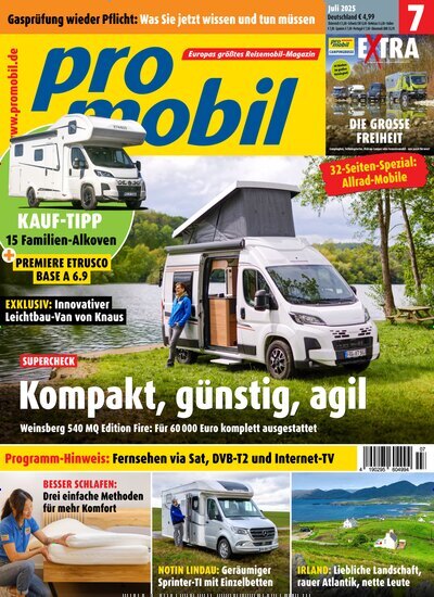 Titelbild der Ausgabe 7/2025 von promobil. Diese Zeitschrift und viele weitere Automagazine und Motorradzeitschriften als Abo oder epaper bei United Kiosk online kaufen.