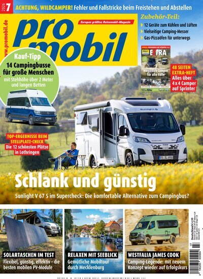 Titelbild der Ausgabe 7/2026 von promobil. Diese Zeitschrift und viele weitere Automagazine und Motorradzeitschriften als Abo oder epaper bei United Kiosk online kaufen.