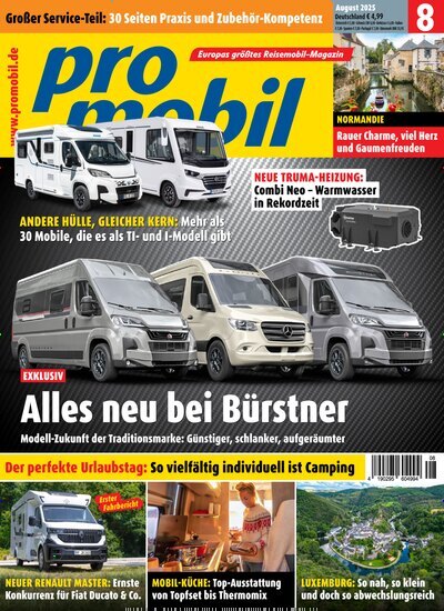 Titelbild der Ausgabe 8/2025 von promobil. Diese Zeitschrift und viele weitere Automagazine und Motorradzeitschriften als Abo oder epaper bei United Kiosk online kaufen.