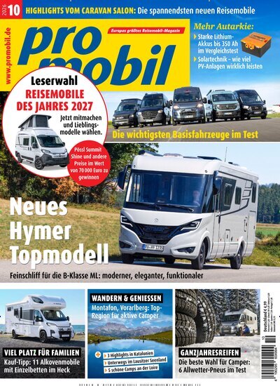 Titelbild der Ausgabe 10/2026 von promobil. Diese Zeitschrift und viele weitere Automagazine und Motorradzeitschriften als Abo oder epaper bei United Kiosk online kaufen.