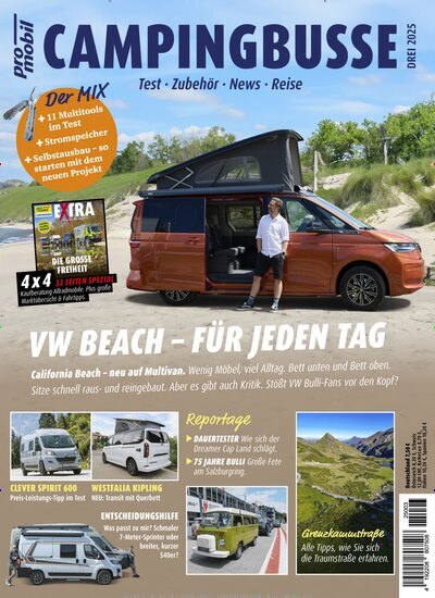 Titelbild der Ausgabe 3/2025 von promobil Campingbusse. Diese Zeitschrift und viele weitere Automagazine und Motorradzeitschriften als Abo oder epaper bei United Kiosk online kaufen.