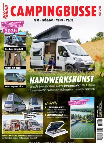 Titelbild der Ausgabe 4/2025 von promobil Campingbusse. Diese Zeitschrift und viele weitere Automagazine und Motorradzeitschriften als Abo oder epaper bei United Kiosk online kaufen.