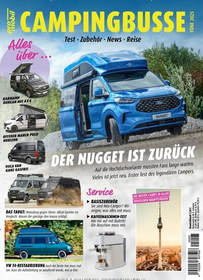 Titelbild der Ausgabe 5/2025 von promobil Campingbusse. Diese Zeitschrift und viele weitere Automagazine und Motorradzeitschriften als Abo oder epaper bei United Kiosk online kaufen.
