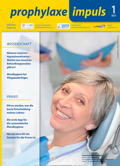 Titelbild der Ausgabe 1/2021 von prophylaxe impuls. Diese Zeitschrift und viele weitere Pflegezeitschriften und medizinische Fachzeitschriften als Abo oder epaper bei United Kiosk online kaufen.