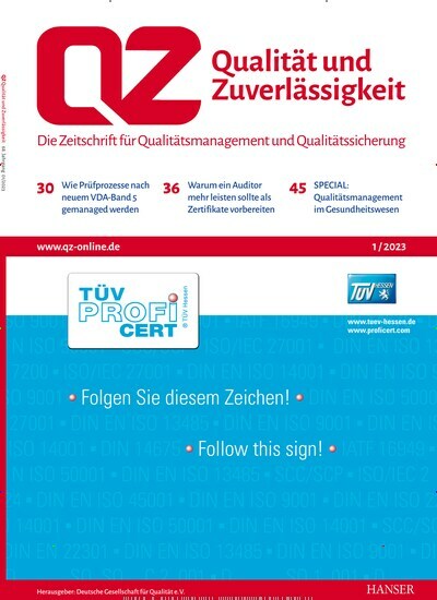 Titelbild der Ausgabe 1/2023 von QZ Qualität und Zuverlässigkeit. Diese Zeitschrift und viele weitere Industriemagazine und Handwerkmagazine als Abo oder epaper bei United Kiosk online kaufen.