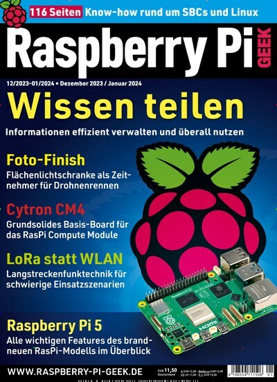 Titelbild der Ausgabe 1/2024 von Raspberry Pi Geek. Diese Zeitschrift und viele weitere Computerzeitschriften, Tabletmagazine und Smartphonemagazine als Abo oder epaper bei United Kiosk online kaufen.