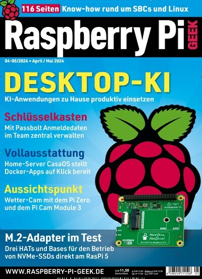 Titelbild der Ausgabe 5/2024 von Raspberry Pi Geek. Diese Zeitschrift und viele weitere Computerzeitschriften, Tabletmagazine und Smartphonemagazine als Abo oder epaper bei United Kiosk online kaufen.