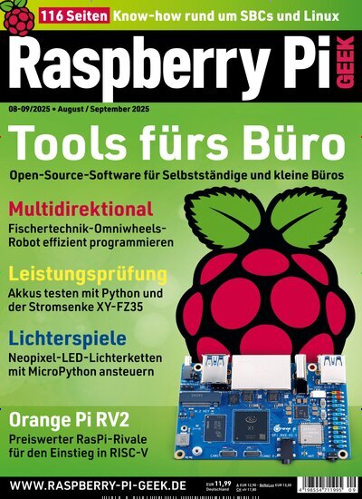 Titelbild der Ausgabe 9/2025 von Raspberry Pi Geek. Diese Zeitschrift und viele weitere Computerzeitschriften, Tabletmagazine und Smartphonemagazine als Abo oder epaper bei United Kiosk online kaufen.
