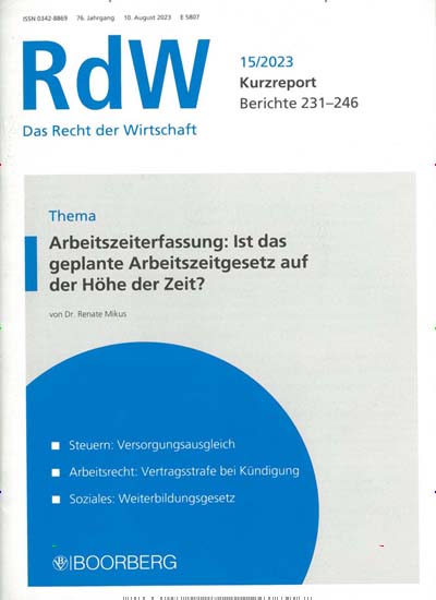 Titelbild der Ausgabe 15/2023 von RdW-Kurzreport. Diese Zeitschrift und viele weitere Businessmagazine als Abo oder epaper bei United Kiosk online kaufen.