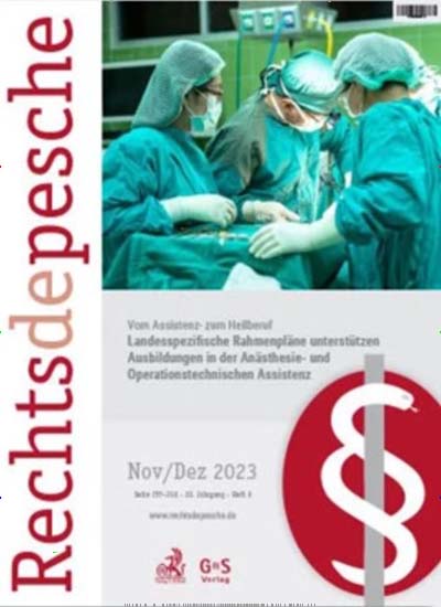 Titelbild der Ausgabe 1/2024 von Rechtsdepesche für das Gesundheitswesen. Diese Zeitschrift und viele weitere Jurazeitschriften und Zeitschriften für Verwaltung als Abo oder epaper bei United Kiosk online kaufen.