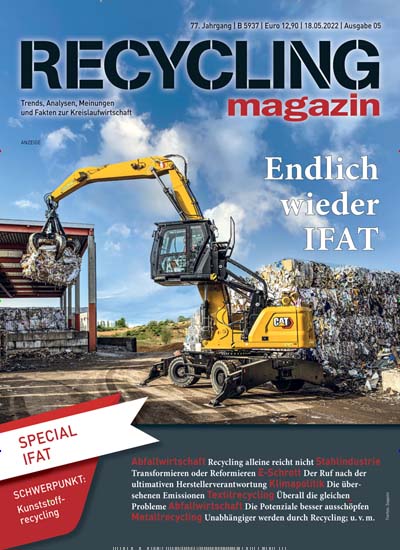 Titelbild der Ausgabe 5/2022 von Recycling Magazin. Diese Zeitschrift und viele weitere Naturzeitschriften, Landwirtschaftszeitungen und Umweltmagazine als Abo oder epaper bei United Kiosk online kaufen.