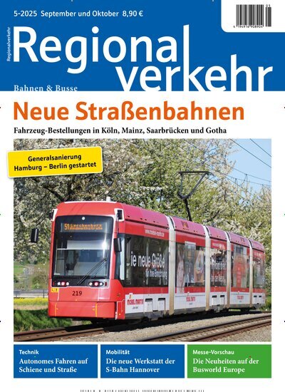 Titelbild der Ausgabe 5/2025 von Regionalverkehr. Diese Zeitschrift und viele weitere Logistikmagazine und Medienmagazine als Abo oder epaper bei United Kiosk online kaufen.