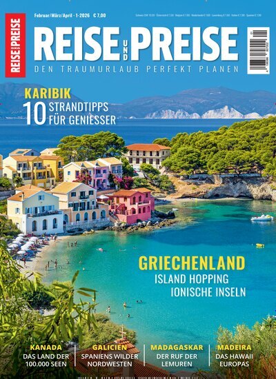 Titelbild der Ausgabe 1/2026 von REISE und PREISE. Diese Zeitschrift und viele weitere Reisemagazine, Freizeitmagazine und Wissensmagazine als Abo oder epaper bei United Kiosk online kaufen.