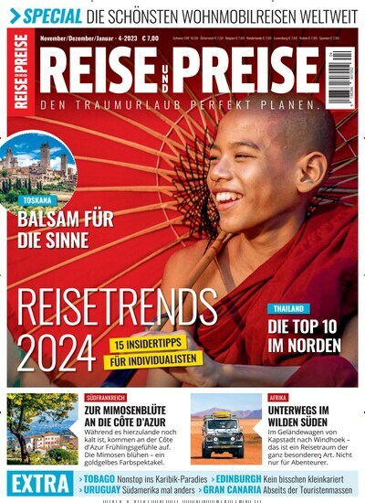 Titelbild der Ausgabe 4/2023 von REISE und PREISE. Diese Zeitschrift und viele weitere Reisemagazine, Freizeitmagazine und Wissensmagazine als Abo oder epaper bei United Kiosk online kaufen.